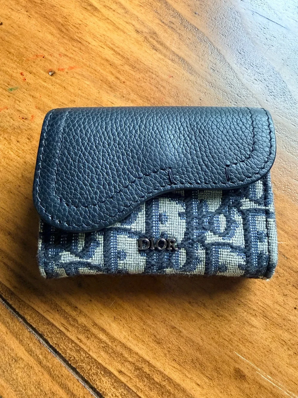 Dior Blue and Black Monogram Compact Card Wallet